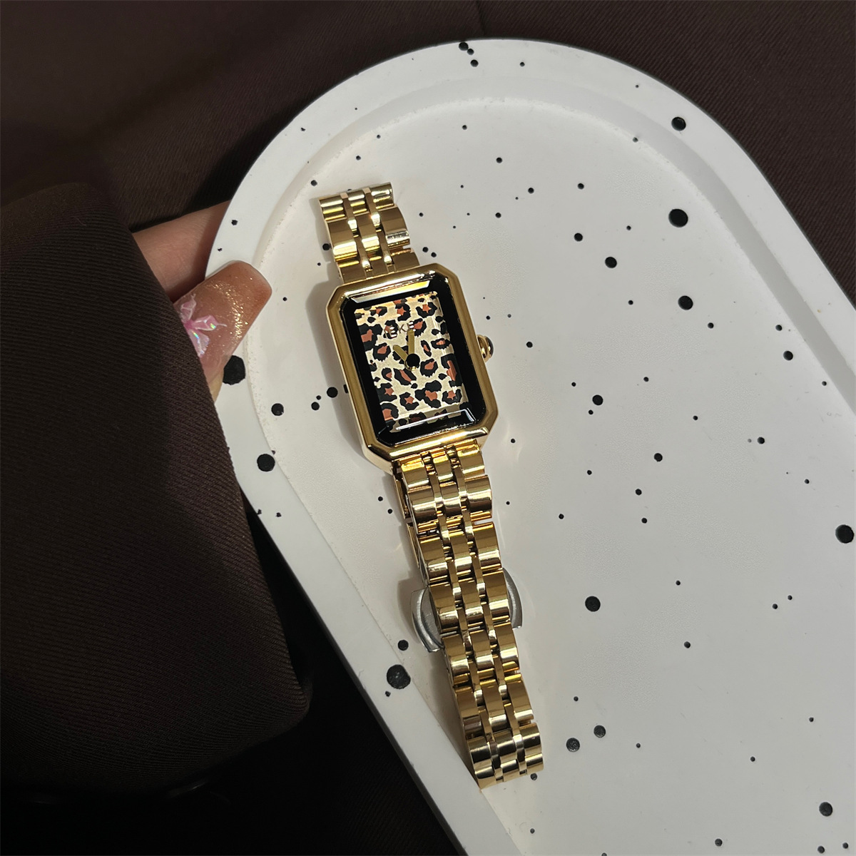 Ordinary Glass Mirror Material Casual Retro Leopard Double Side Snaps Quartz Watch