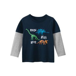 27Kids children's clothing cross-border supply children's long-sleeved T-shirt boy's bottoming shirt fake two-piece baby clothes dinosaur fashion
