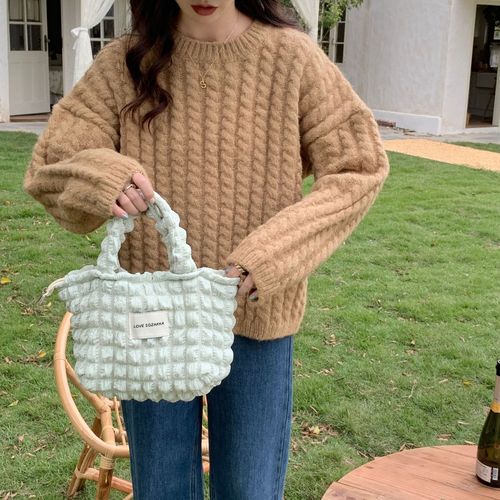 25131ins bubble handbag shopping bag canvas bag casual lazy style solid color zipper shopping bag
