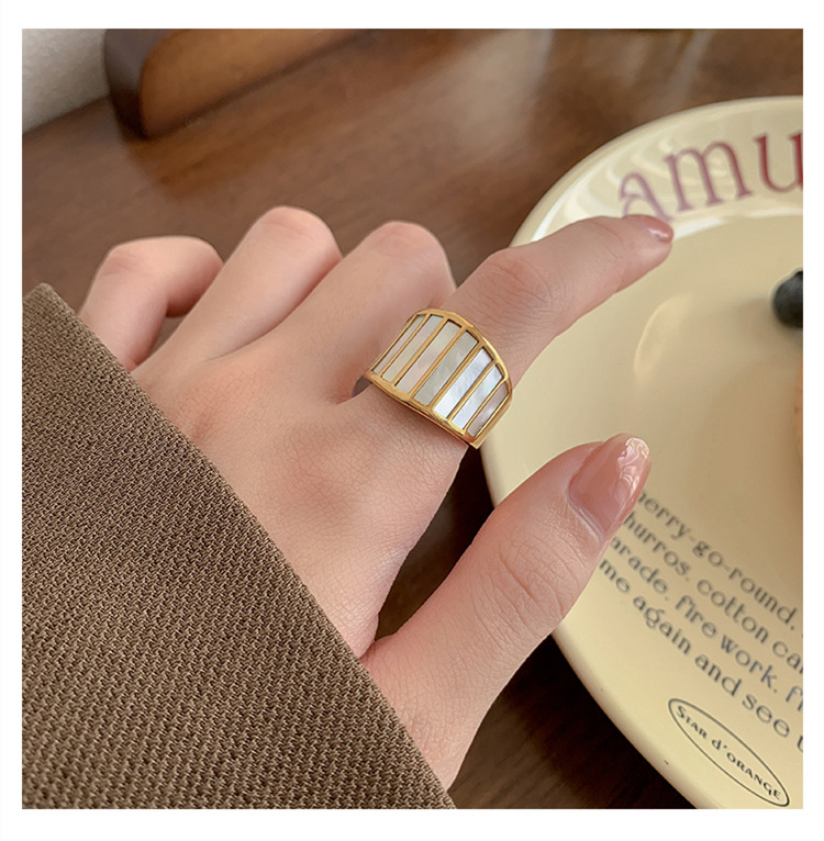 Geometric Pattern Retro Simple Style Geometric Titanium Steel Inlay Shell Rings