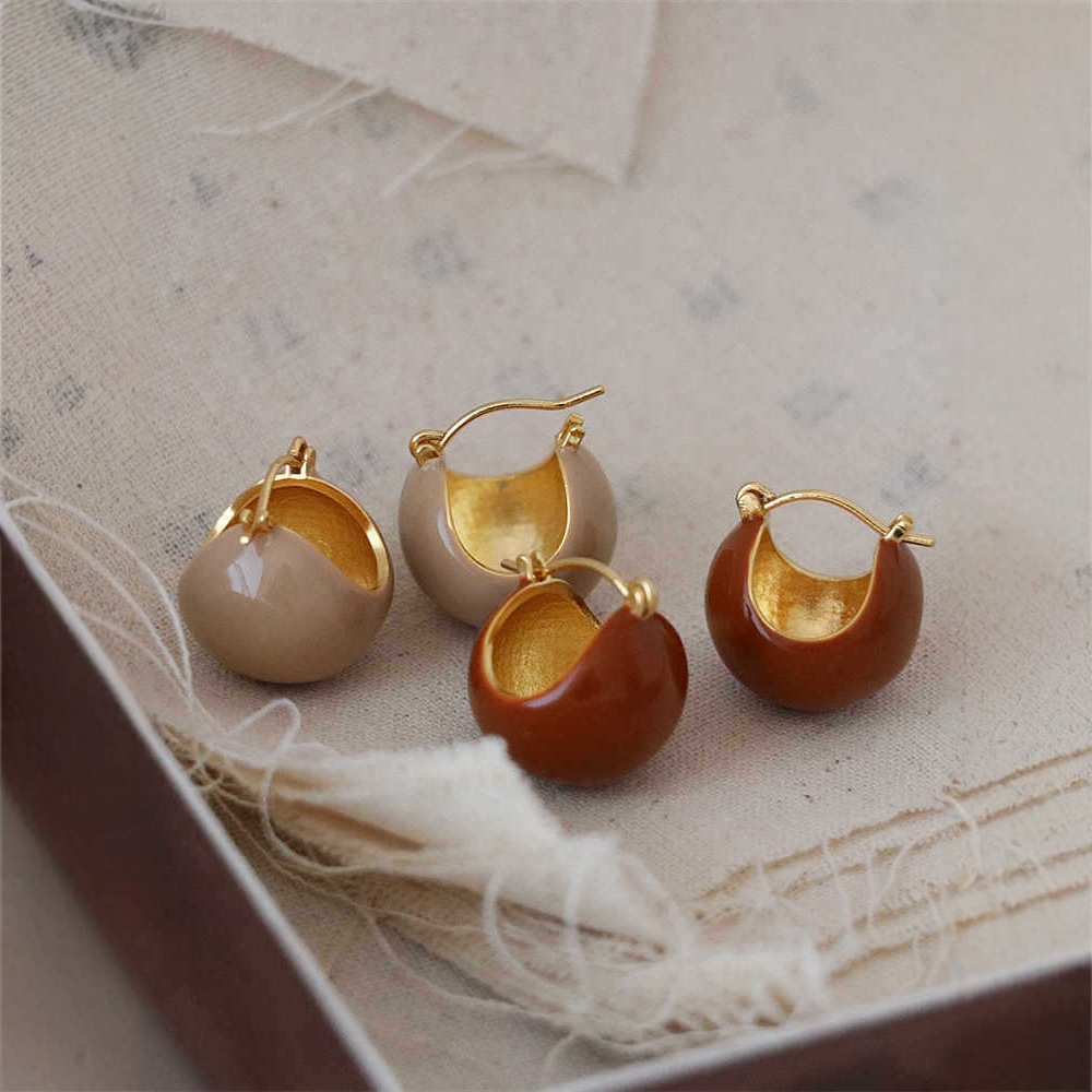 欧美简约珐琅圆球耳环女轻奢复古高级感小众设计气质百搭耳扣耳饰