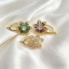 重工镶嵌T方锆花朵扣太阳花形单排珍珠项链手链扣diy收尾扣