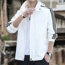 2025新潮男装立领简约春秋新品三条杠休闲运动连帽运动夹克外套