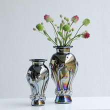 简约复古大气高端电镀厚重玻璃花瓶大号落地摆件设计师软装装饰品