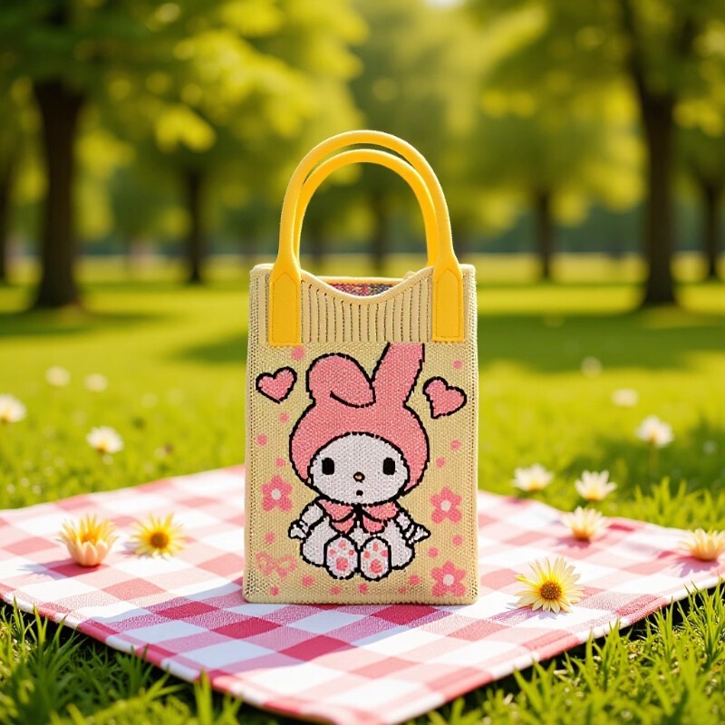 Cartoon One-Shoulder Knitted Mobile Phone Bag for Women, Korean Style Versatile Cross-Body Bag, Travel Coin Purse, Small Handbag, Small Square Bag