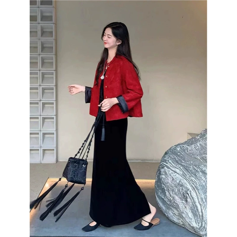 4003 Европейская станция весенняя одежда новый китайский стиль национальный стиль набор новогодняя красная куртка с подтяжками