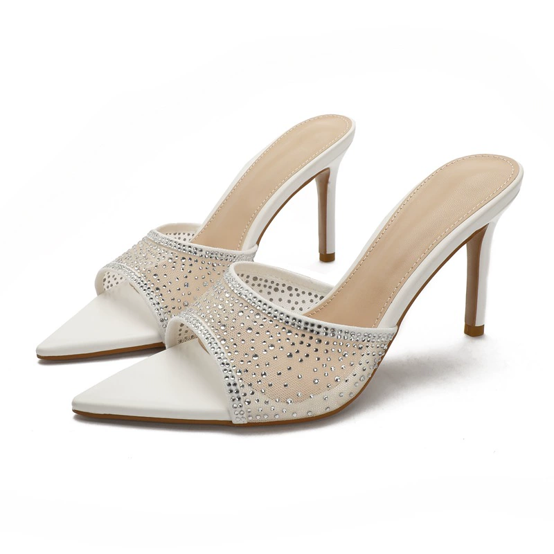 Летние босоножки-шлепанцы 2025 года, европейский и американский стиль, на одной лямке, на высоком каблуке-шпильке, женственные, с заостренным носком, модные летние сандалии.