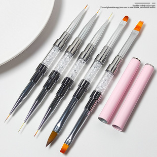 Pink Double-headed Nail Pen Dual-purpose Metal Rod Nail Art Flower Drawing Line Drawing Pen Light Therapy Pen Halting Sweeping Pen Carving Pen