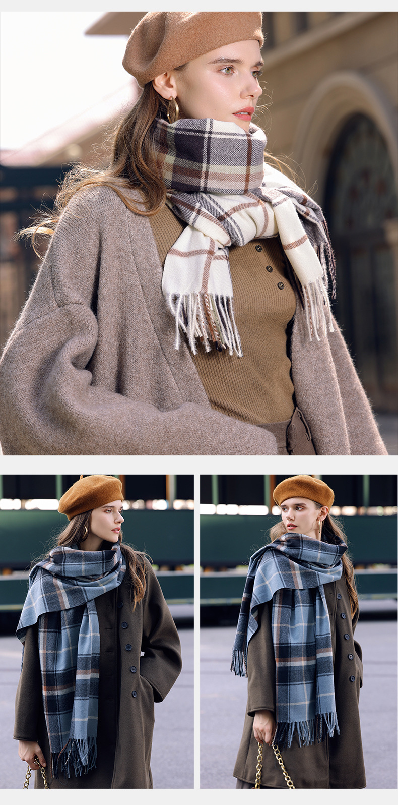 Sciarpa a quadri da donna sciarpa invernale calda ed elegante_voghion.com