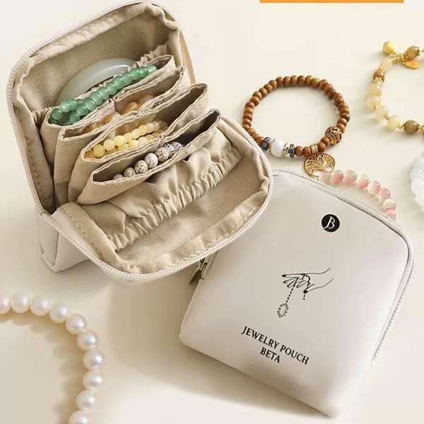 Amazon's New Women's Pu Solid Color Simple Jewelry Bag Portable Large Capacity Leather Zipper Jewelry Storage Bag