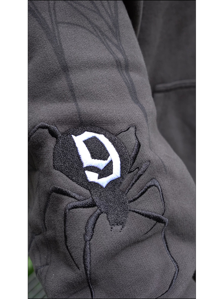 Gothic hoodie oversized met spinnenweb print voor heren_voghion.com