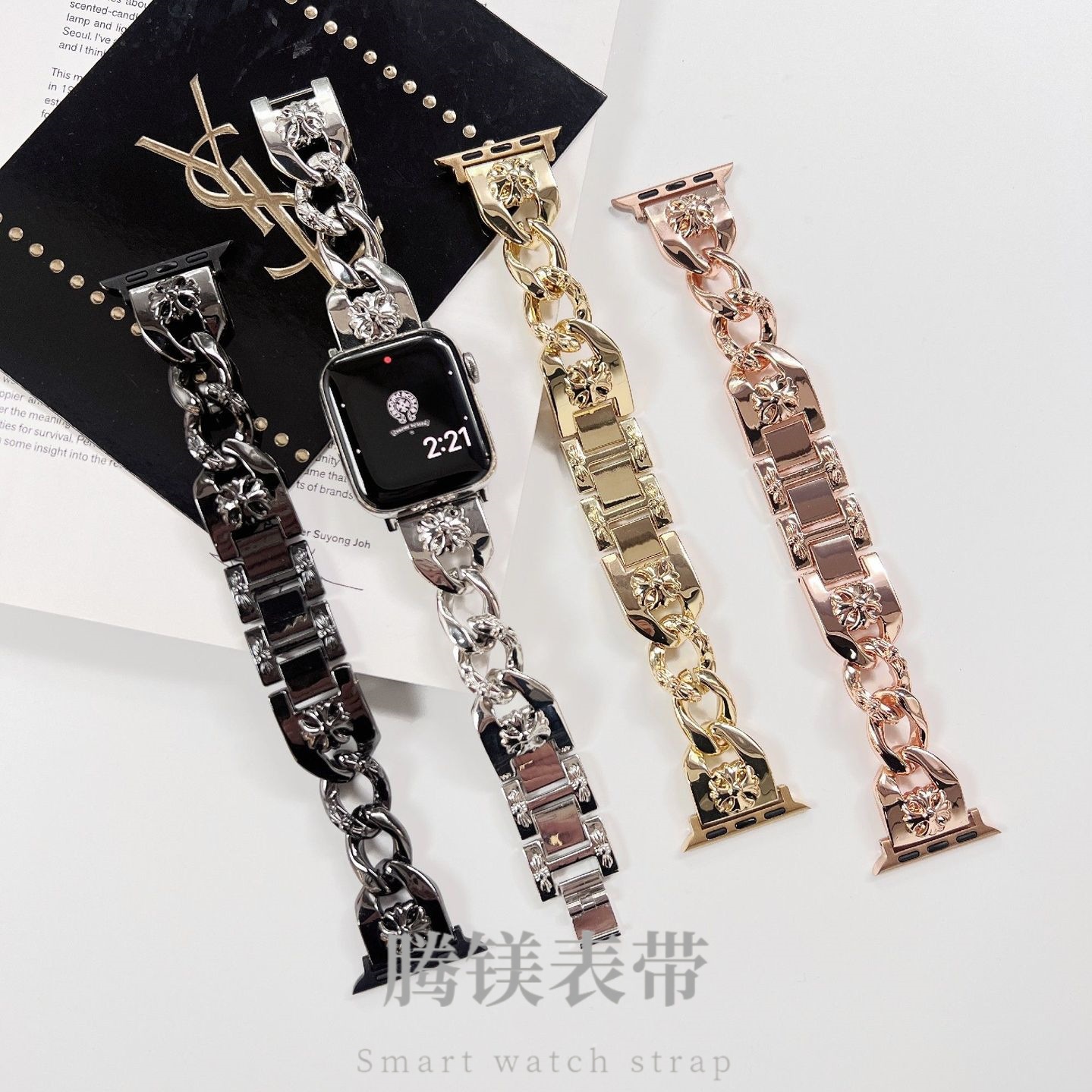 For Apple Apple Watch Crowheart Cross Single Row Denim Chain I watch78s9 Metal Watch Band