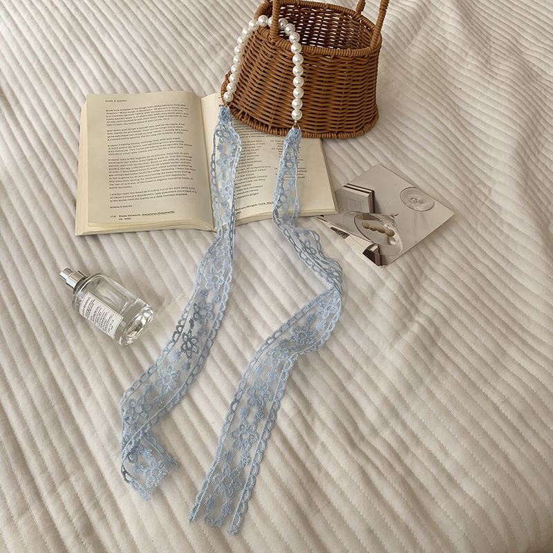 Pañuelo de seda de encaje, bolso tejido de alta calidad, regalo de mano de perlas, collar de perlas, bufanda de cadena de clavícula