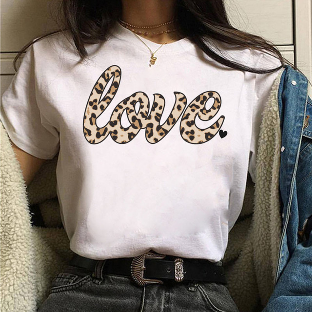 AliExpress love English Women's Short Sleeve Printed Round Neck White T-shirt Fast Selling Foreign Trade Cross-border Hot Yama