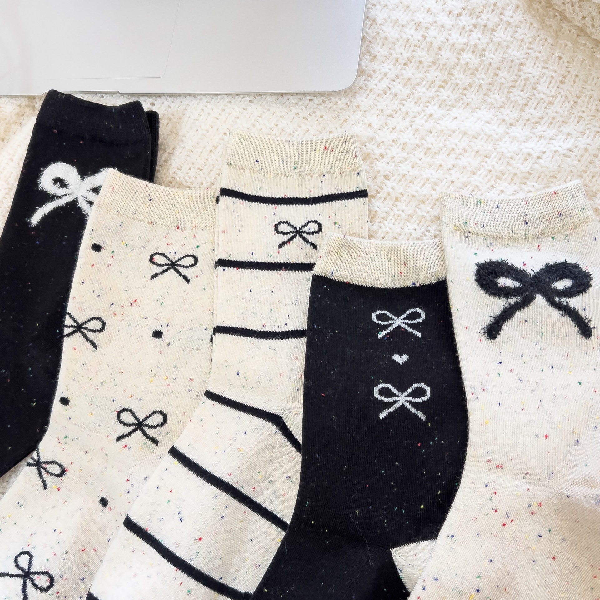 45g Weight Socks Classification Socks Lingerie Type Cotton Fabric Type A Pair Quantity Holiday Occasion Non-Slip Function Bow Knot Pattern Summer Season Women's Gender Sweet Style Sweet Women's Bow Knot Cotton Crew Socks A Pair 1