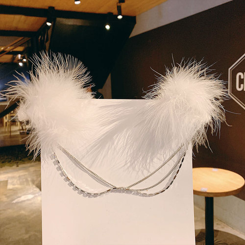 White Feather Duckbill Square Diamond Chain Hairpin New Elegant Trendy Cute Hair Accessory