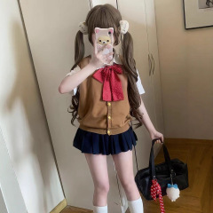 JK制服棕色开衫马甲背心叠穿短袖衬衫学院风绀jk裙整套垂感面料