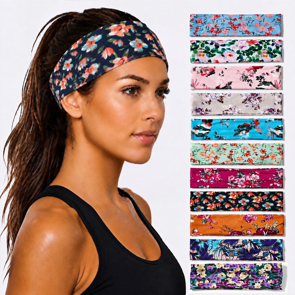 Pastoral Floral Elastic Hairband for Home Washing and Sports, Non-Slip Headband for Women, Printed Hair Accessories, Wholesale in Stock