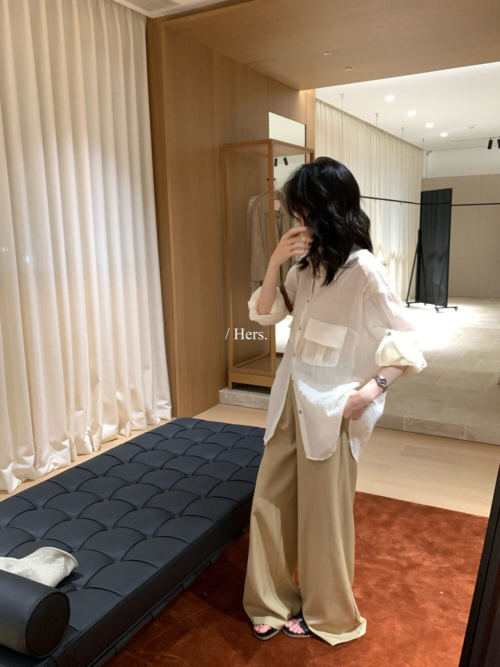 Áo sơ mi nữ dài tay cổ bẻ phối nếp gấp phong cách lão tiền — xám nhạt, màu cam, màu trắng chi tiết 26