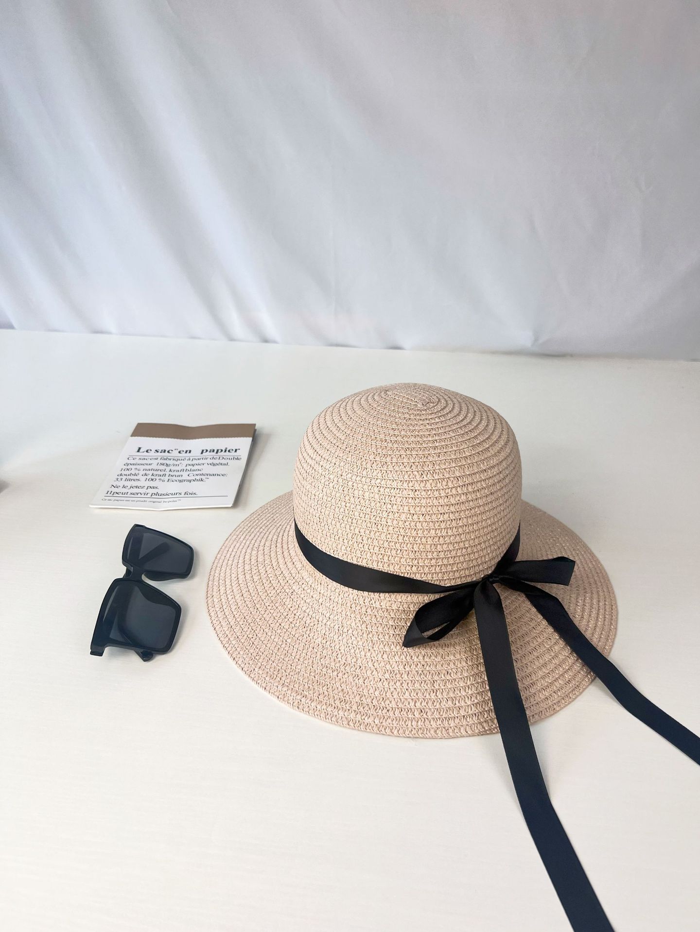 Sombrero de paja para el sol de verano para mujer con lazo de cinta negra, sombrero de ala ancha, sombrero tipo cubo para adultos, sombrero de protección solar para mujer con ala ancha.