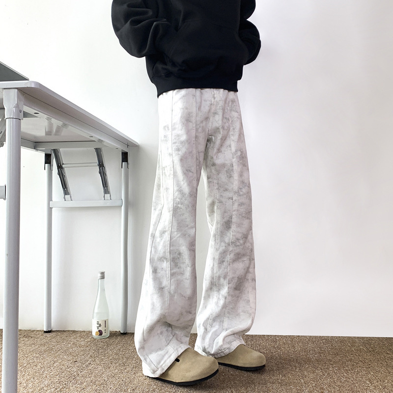 2024 New American Style Retro Dirty Jeans Men's Loose Micro Wide Leg Pants Spring and Autumn Trendy Brand Pants 2024 New American Style Retro Dirty Jeans Men's Loose Micro Wide Leg Pants Spring and Autumn Trendy Brand Pants