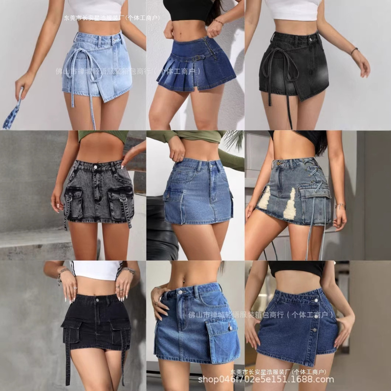 Women Denim Skirt Cross-Border New Style Denim Shorts Hip-Hugging Short Skirt Women Cargo Jeans Skirt Women Denim Skirt Cross-Border New Style Denim Shorts Hip-Hugging Short Skirt Women Cargo Jeans Skirt