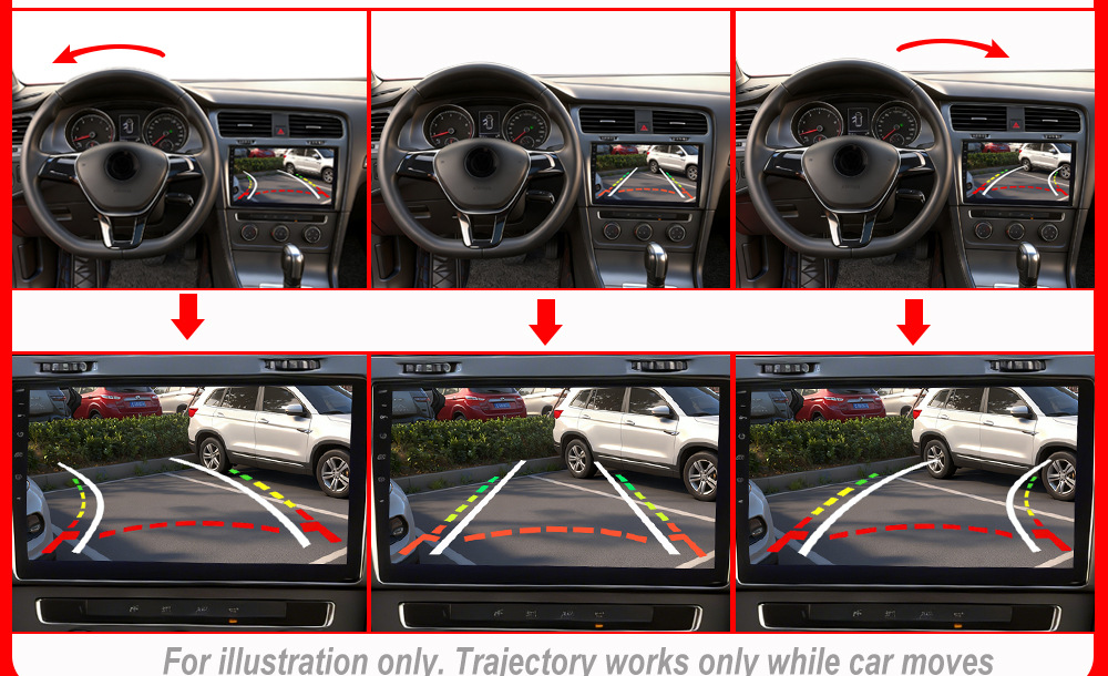 Volkswagen rearview reversing car camera with flip-up display and trajectory display, AHD compatible with Golf 8 MK8 CC T-Roc