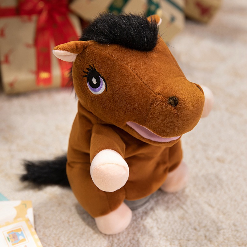Año del Caballo mascota pony muñecas juguetes de peluche para niños cuentos juegos padres-hijos guantes muñecas de caballo marrón image 5