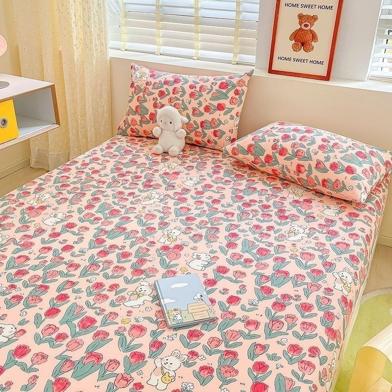 100% Pure Cotton Bedding Set: Pure Cotton Pillowcase, Twill Cotton Duvet Cover, Pillowcase Three-Piece Set for Single or Double Bed, Pastoral Style