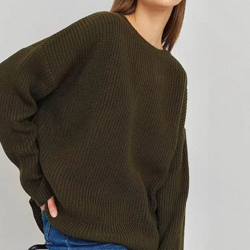 Europa y los Estados Unidos transfronterizos 2025 otoño y invierno hoodie de cuello redondo suelta fundación de manga larga camiseta de punto casual suéter mayorista