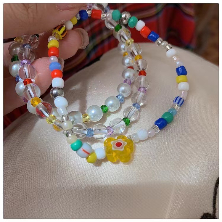 Sweet Flower Artificial Crystal Imitation Pearl Beaded Womenu0027S Bracelets