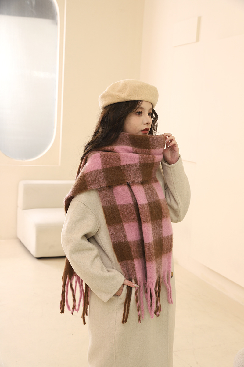 Écharpe épaisse en mohair automne-hiver 2024 avec atmosphère, chaleur haut de gamme, version coréenne polyvalente pour hommes et femmes_voghion.com