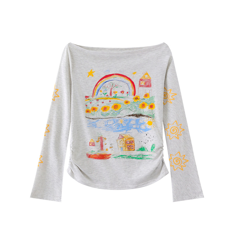 Mint Miaow 25秋新作スイートガール漫画楽しい柄長袖Tシャツ|undefined