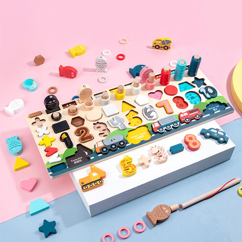 Cross-border wooden multi-functional children's educational toys, toddlers, early education, intellectual development, brain-moving teaching aids, logarithmic board