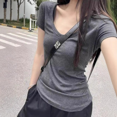 基础款纯色正肩U领短袖t恤女2025夏季新款弹力显瘦内搭打底衫上衣