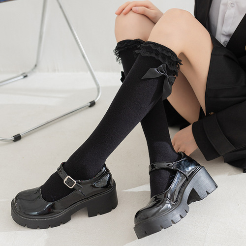 White lace lolita calf socks jk socks women's mid-calf long lace Japanese white cotton socks half-leg lolita