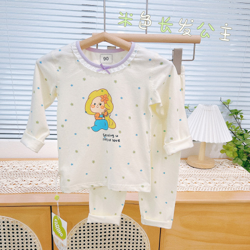 Greenbore Children's Pajama Set A-Grade Original Design with Lace Trim Lycra Cotton Fall Top and Bottom Pajamas Home Wear