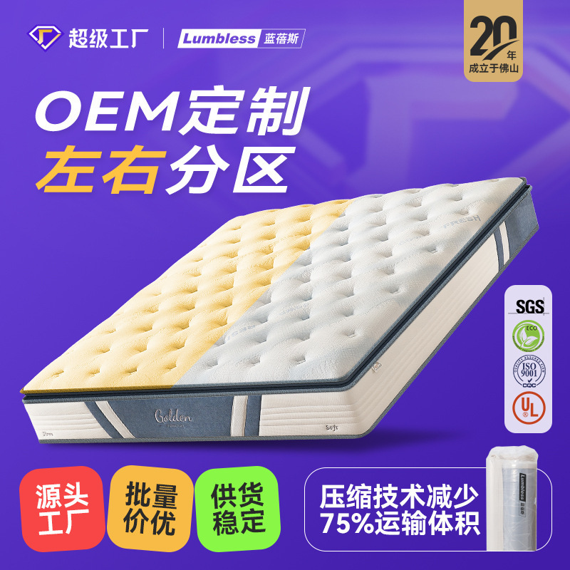 Double Bed with Left and Right Zones, Zero-Pressure Memory Foam Mattress, Reinforced Perimeter, Independent Spring Mattress, Customizable to Any Size