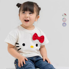 2024 Japanese Summer Girls' Clothing Ribbon Lomi Cute Cartoon Short-Sleeve T-Shirt