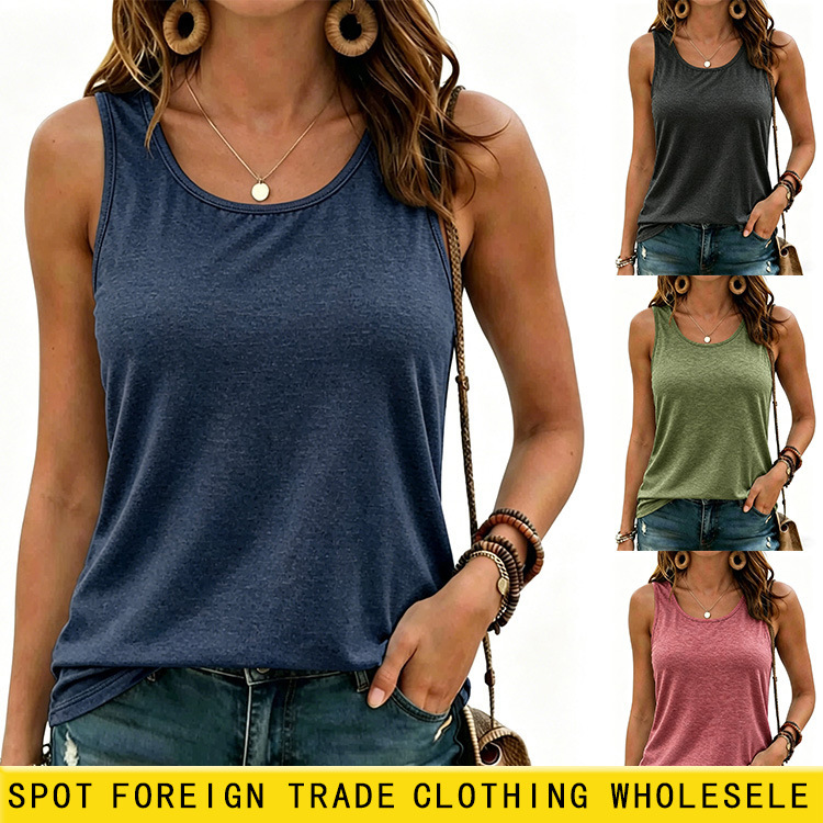 Amazon summer ebay independent station wholesale women's foreign trade Europe and the United States Joker casual ladies solid color I-shaped vest