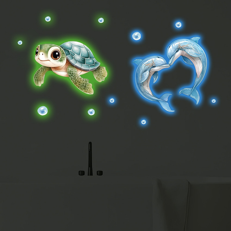 Cross-Border Luminous Toilet Stickers in the Shape of Blue Dolphins and Green Turtles, Safe, Beautiful, and Practical, Night-Time Glow Guide Stickers