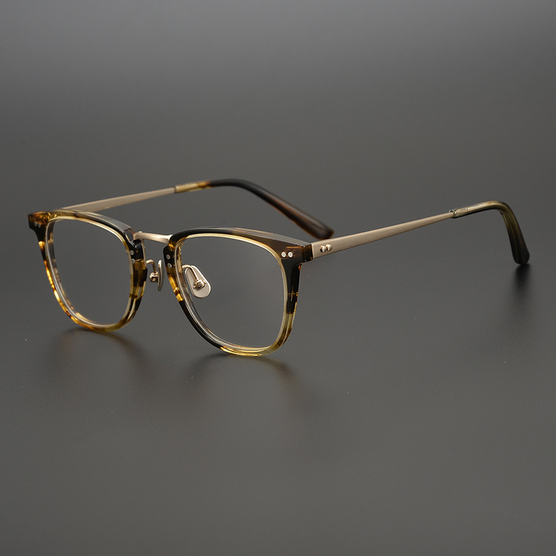 日本复古眼镜框可配近视镜架纯钛手工方框男款文艺大小脸显瘦黑