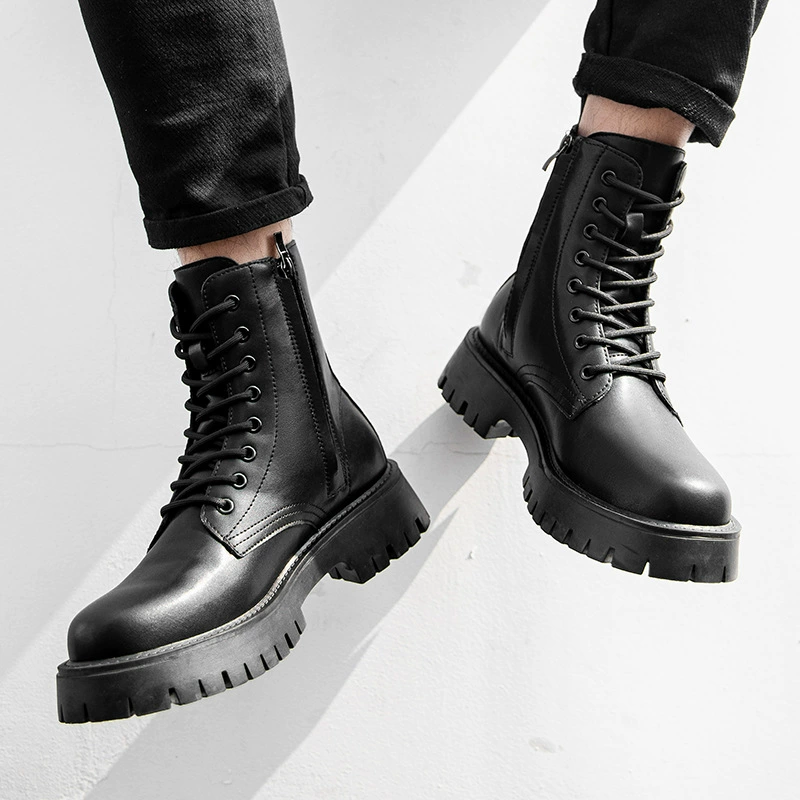 Ботинки мужские высокие ботинки в британском стиле, новые весенние кожаные ботинки средней высоты, черные челси 96118