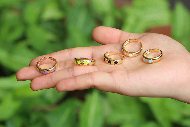 Plating Design Simple Retro Five-pointed Star Color Oil Drop Geometric Copper Ring Wholesale Nihaojewelry