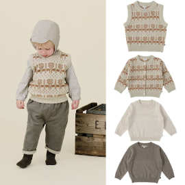 现货BENE秋冬2025新款超细澳毛男女宝宝柔软马甲圆领套头毛衣童装