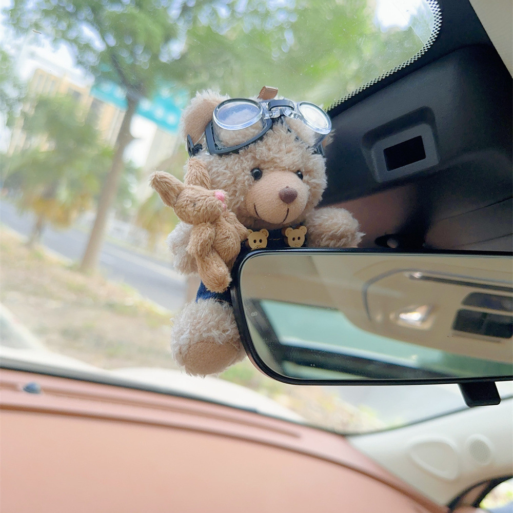 Oso de dibujos animados espejo retrovisor decoración de pantalla muñeca de control central lindo creativo decoración de coche joyería interior diosa