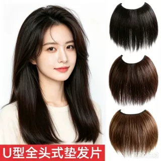 假发片女一片式U型蓬松增发量增高颅顶垫片发根两侧接长发垫发片