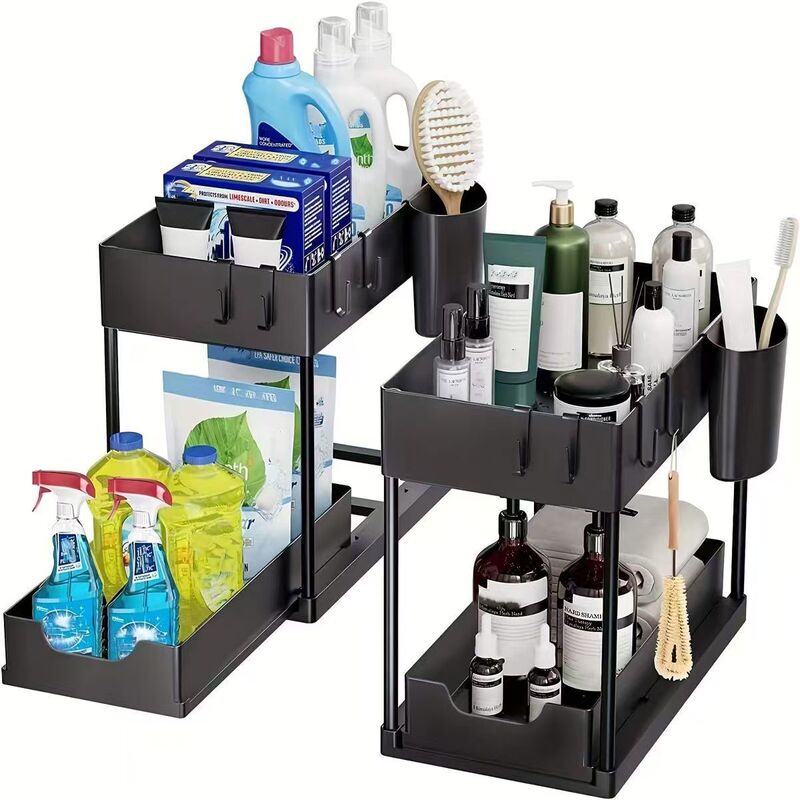 Kitchen Storage Rack Sliding Pull-Out Double-Layer Household Desktop Multi-Functional Storage Shelf Drawer Type