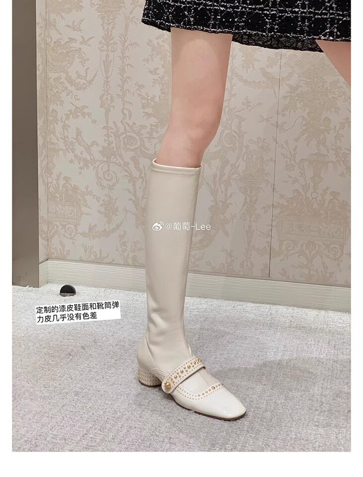 Bốt ngắn nữ mũi vuông bằng da bò nguyên miếng, gót vừa 3–5 cm, đế dày, khóa kéo phía sau — Màu trắng (giày bốt ngắn), Màu đen (giày bốt ngắn), Đen (bốt) chi tiết 42