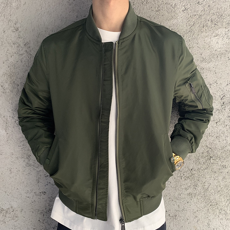 Air Force Bomber Jacket Men's Spring and Autumn New Solid Color Military Green Casual Baseball Top Clothes Coat Trendy Brand Air Force Bomber Jacket Men's Spring and Autumn New Solid Color Military Green Casual Baseball Top Clothes Coat Trendy Brand